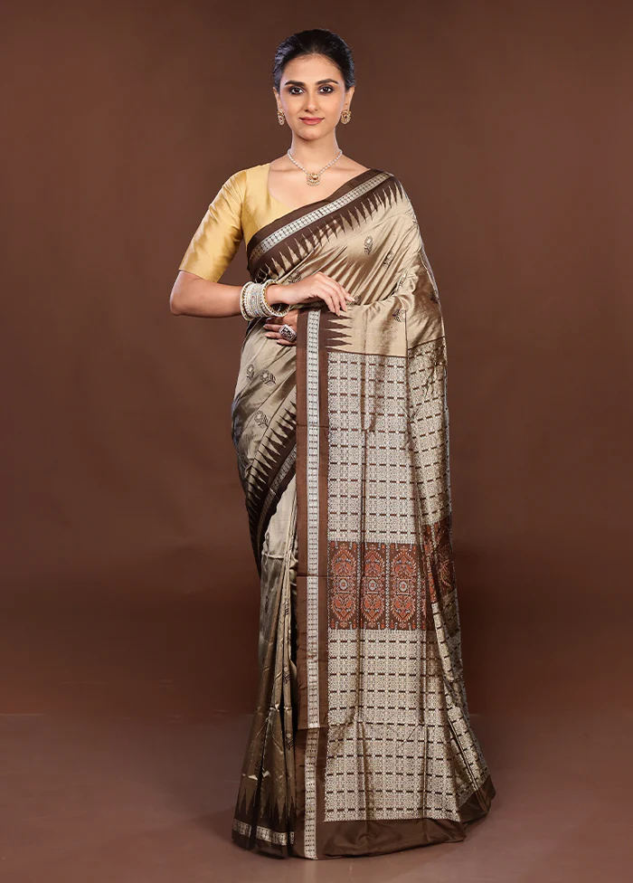 Grey Handloom Bomkai Pure Silk Saree With Blouse Piece - Image 2