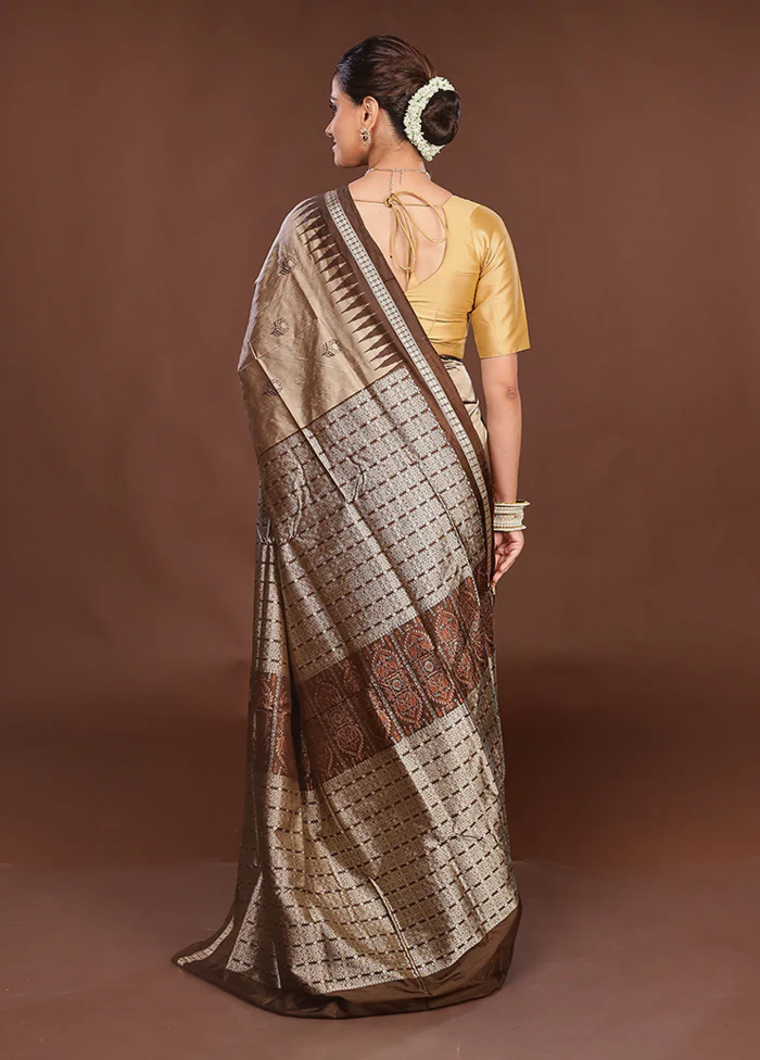 Grey Handloom Bomkai Pure Silk Saree With Blouse Piece - Image 3