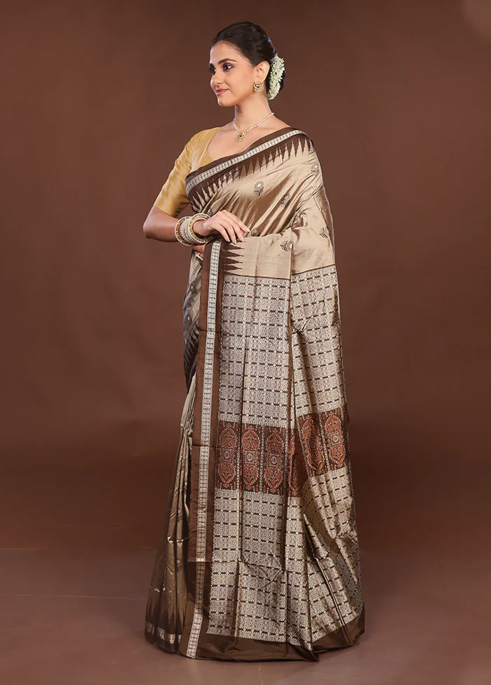 Grey Handloom Bomkai Pure Silk Saree With Blouse Piece - Image 4