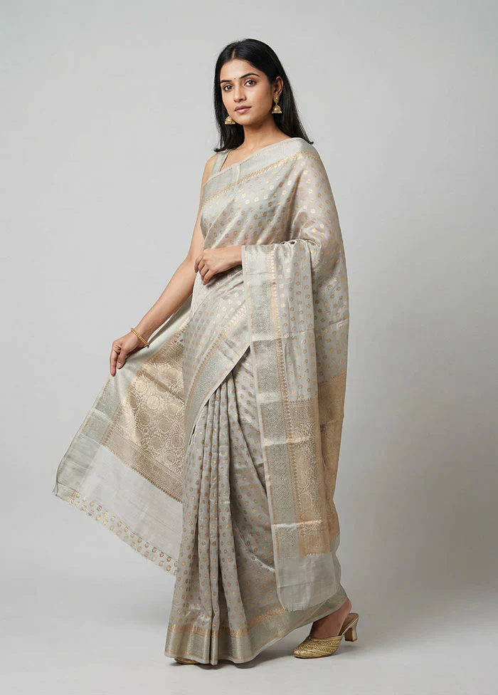Grey Handloom Dupion Silk Saree With Blouse Piece