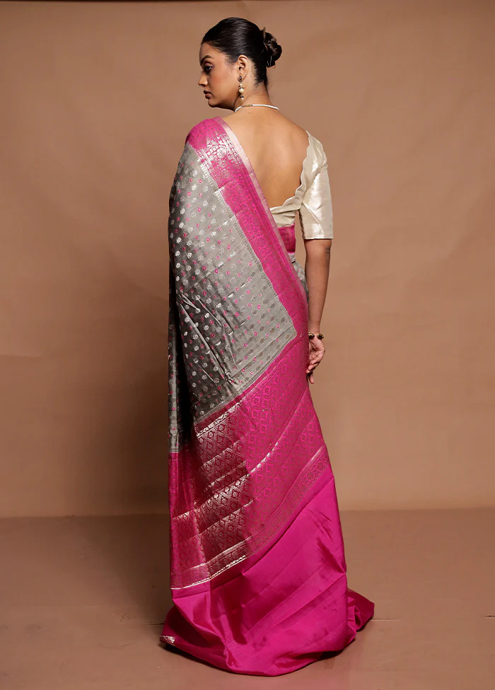 Grey Handloom Dupion Pure Silk Saree With Blouse Piece - Image 3