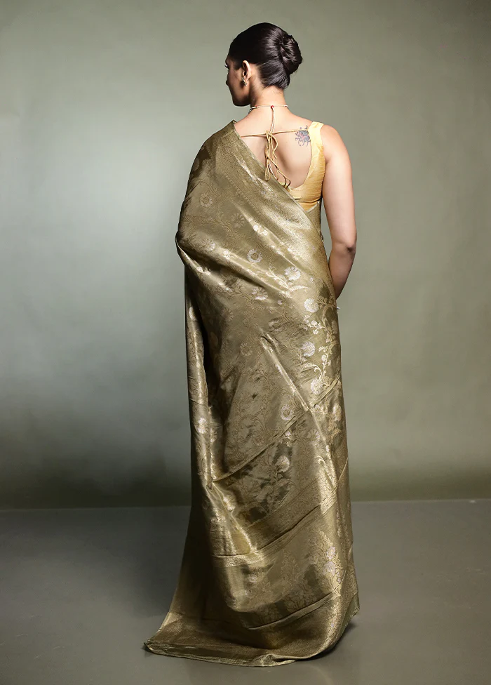 Green Handloom Dupion Pure Silk Saree With Blouse Piece - Image 3