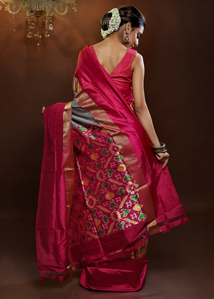 Grey Handloom Ikkat Pure Silk Saree With Blouse Piece - Image 3