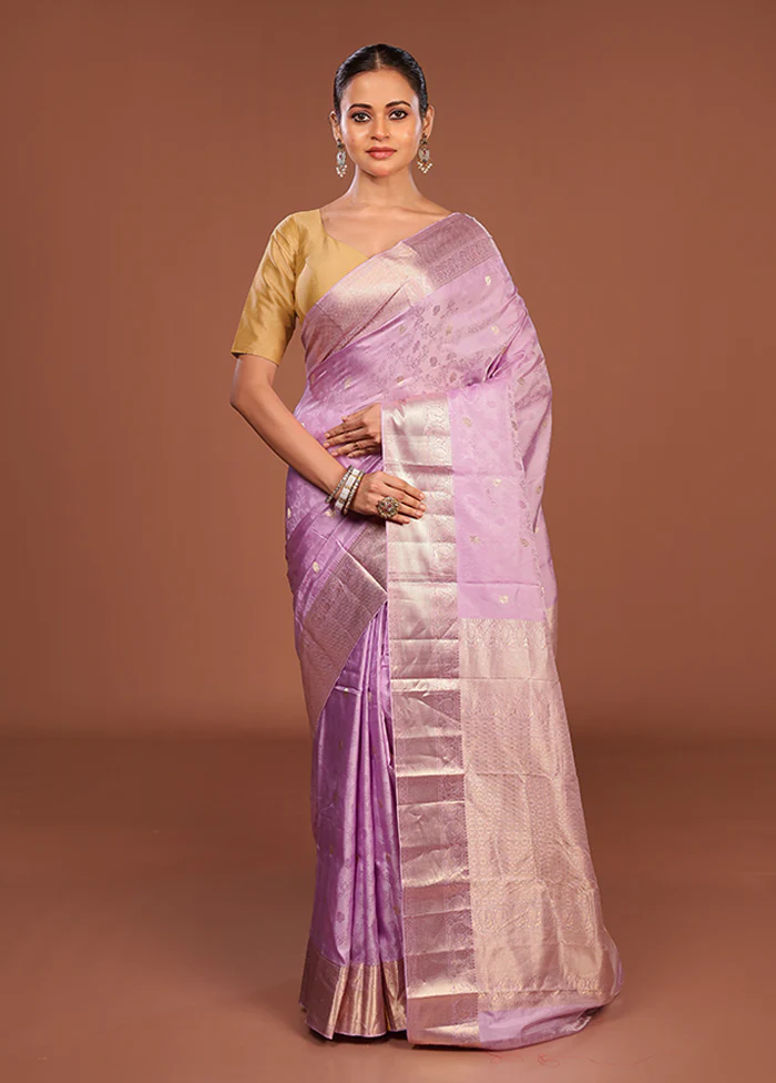 Grey Handloom Kanchipuram Pure Silk Saree With Blouse Piece - Image 2