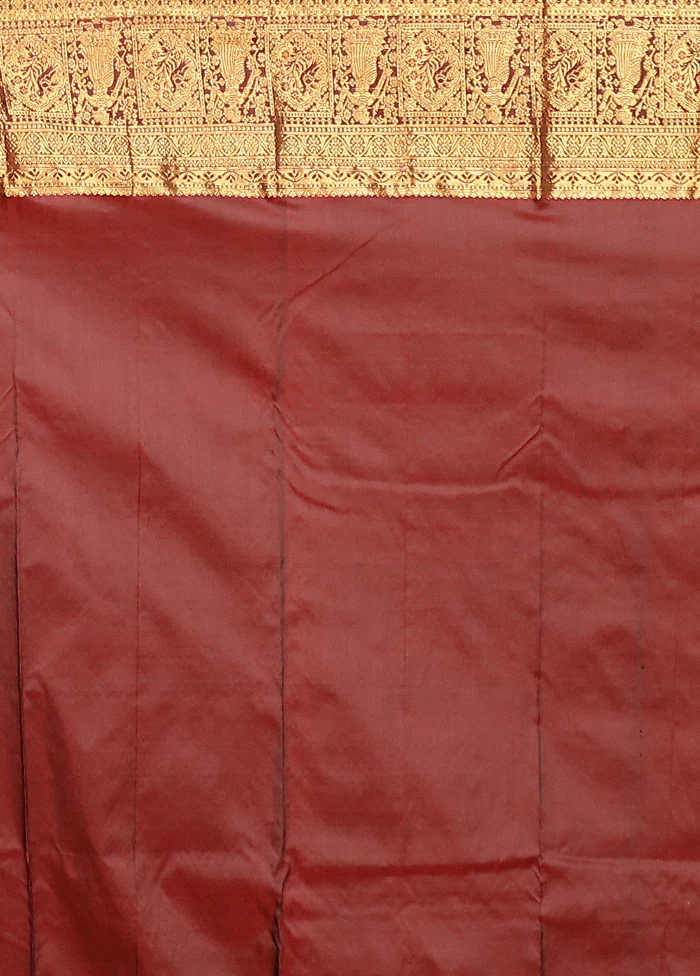Grey Handloom Kanjivaram Pure Silk Saree With Blouse Piece - Image 5