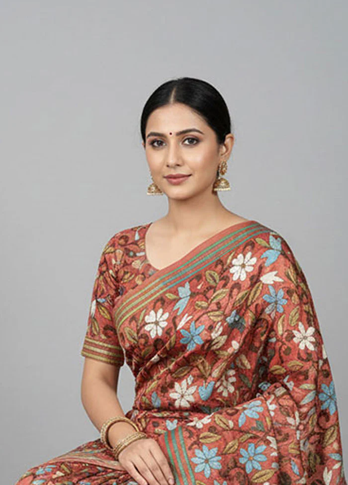 Grey Handloom Kantha Stitch Pure Silk Saree With Blouse Piece - Image 2