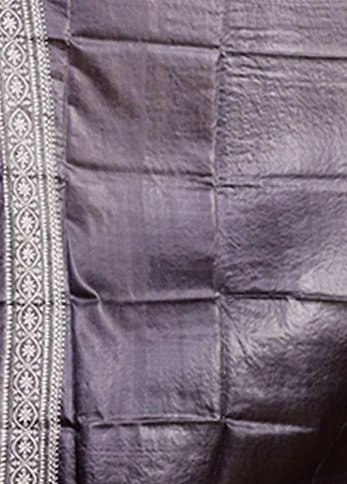 Brown Handloom Kantha Stitch Pure Silk Saree With Blouse Piece - Image 5