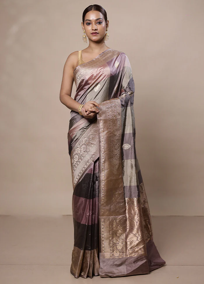 Grey Handloom Katan Pure Silk Saree With Blouse Piece - Image 2