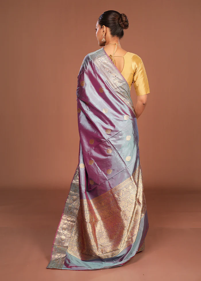 Grey Handloom Katan Pure Silk Saree With Blouse Piece - Image 3