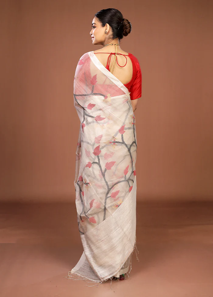 Grey Handloom Matka Pure Silk Saree With Blouse Piece - Image 3