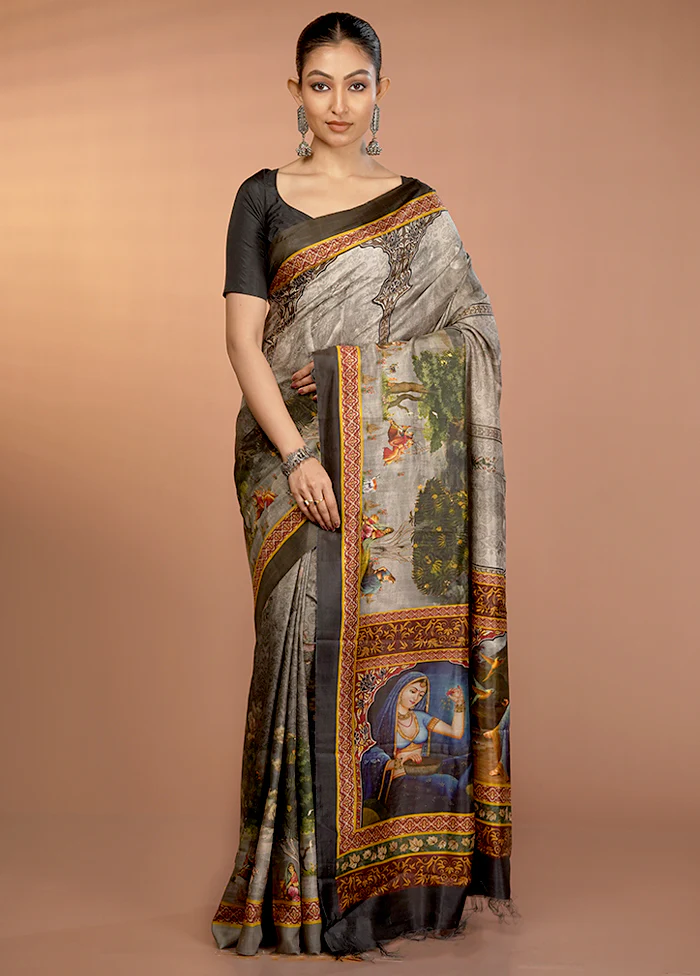 Grey Bishnupuri Pure Silk Saree Without Blouse Piece - Image 2
