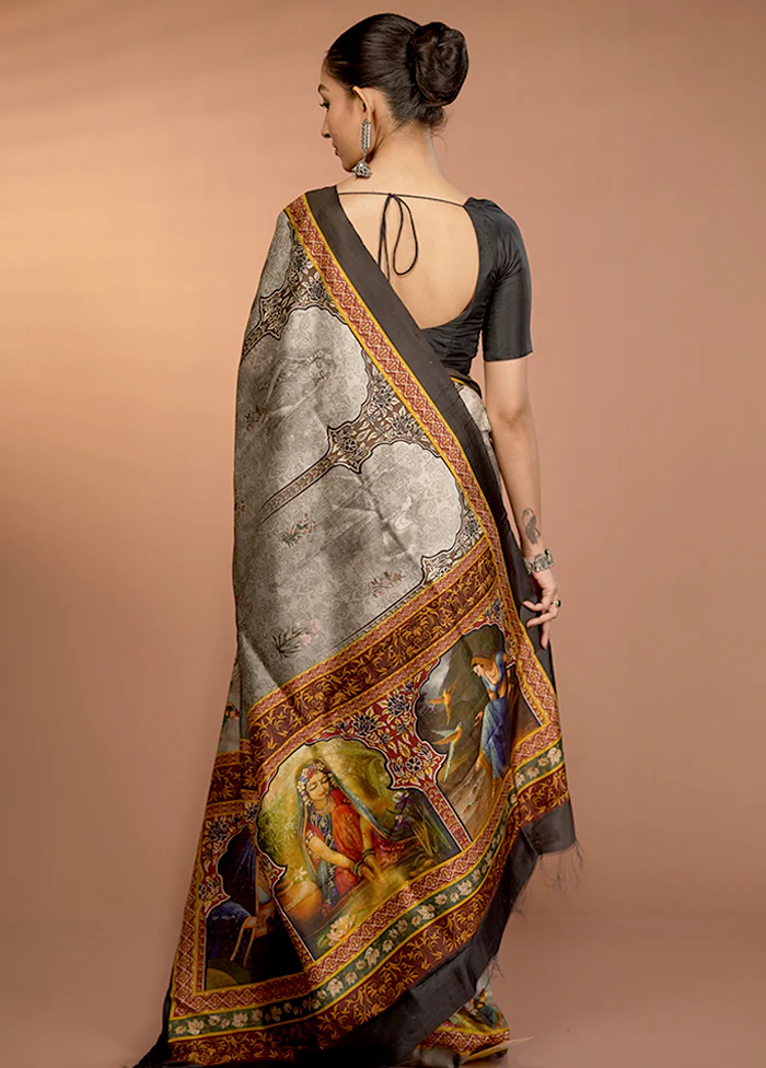 Grey Bishnupuri Pure Silk Saree Without Blouse Piece - Image 3
