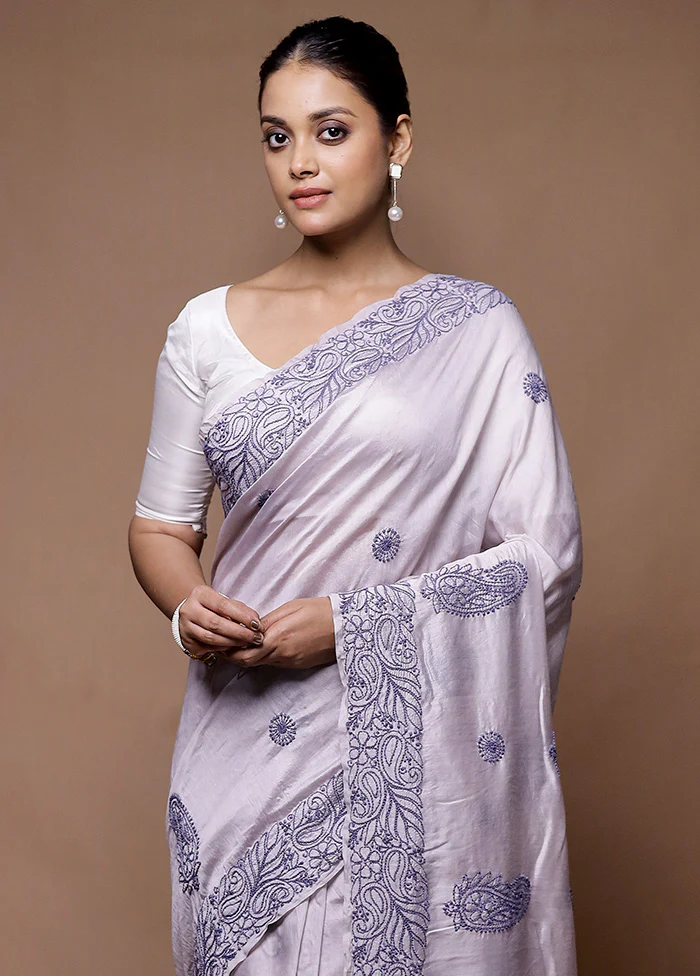 Grey Handloom Pure Cotton Saree With Blouse Piece - Image 2