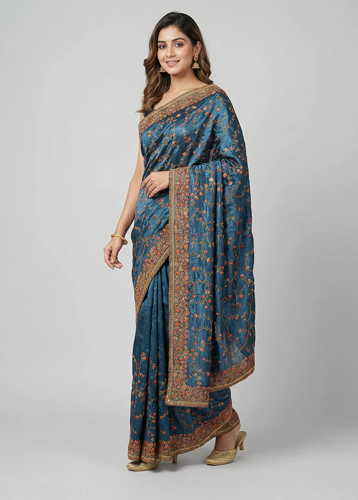 Grey Handloom Pure Georgette Saree With Blouse Piece