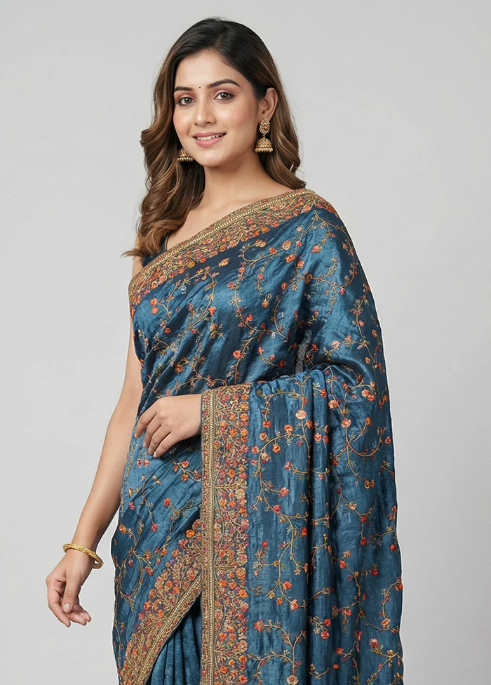 Grey Handloom Pure Georgette Saree With Blouse Piece - Image 2