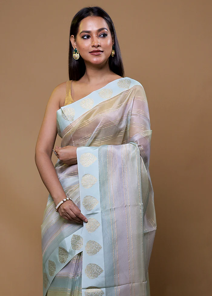 Grey Handloom Pure Organza Saree With Blouse Piece