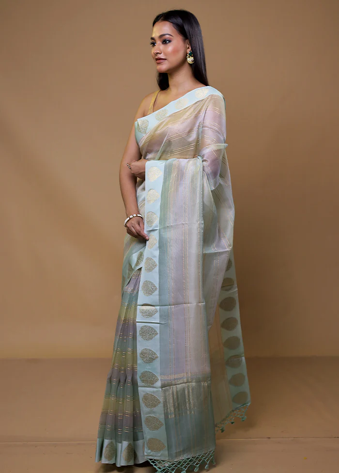 Grey Handloom Pure Organza Saree With Blouse Piece - Image 4