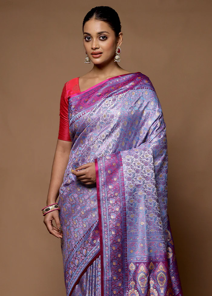 Grey Handloom Tanchoi Pure Silk Saree With Blouse Piece - Image 2