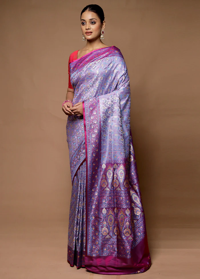 Grey Handloom Tanchoi Pure Silk Saree With Blouse Piece - Image 4
