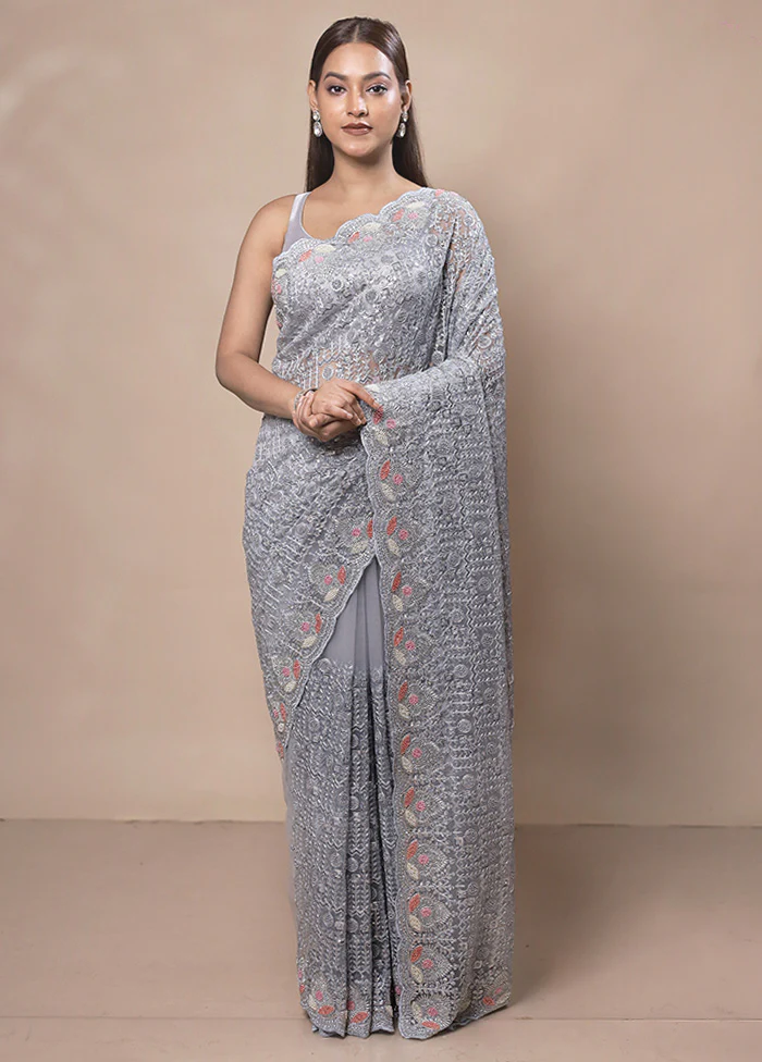 Grey Handloom Tissue Pure Silk Saree With Blouse Piece - Image 2