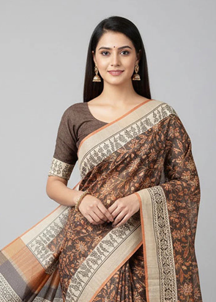 Grey Handloom Tussar Pure Silk Saree With Blouse Piece - Image 2