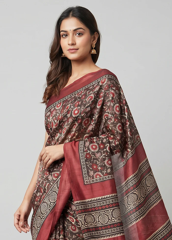 Grey Handloom Tussar Pure Silk Saree With Blouse Piece - Image 2