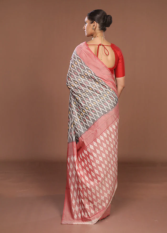 Grey Ikkat Cotton Saree Without Blouse Piece - Image 3