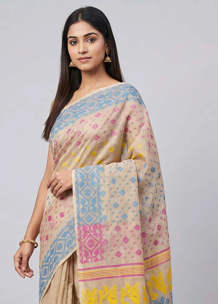 Grey Jamdani Cotton Saree Without Blouse Piece - Image 2