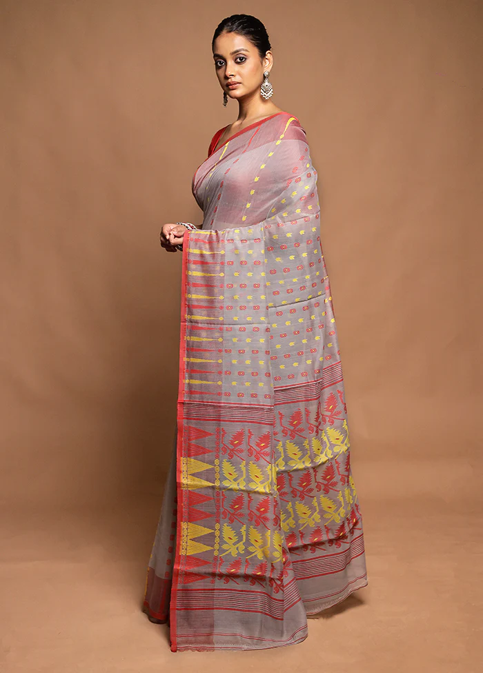 Grey Tant Jamdani Saree Without Blouse Piece - Image 4