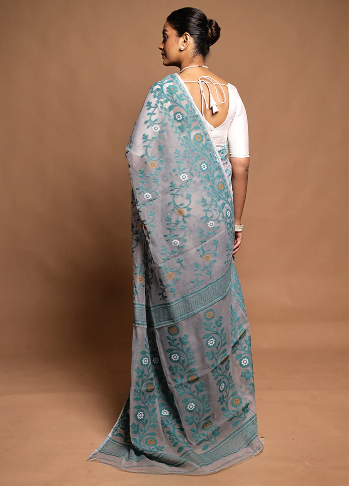 Grey Tant Jamdani Saree Without Blouse Piece - Image 3