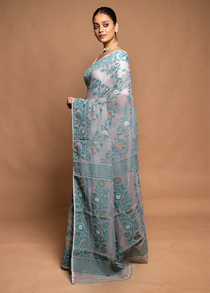 Grey Tant Jamdani Saree Without Blouse Piece - Image 4