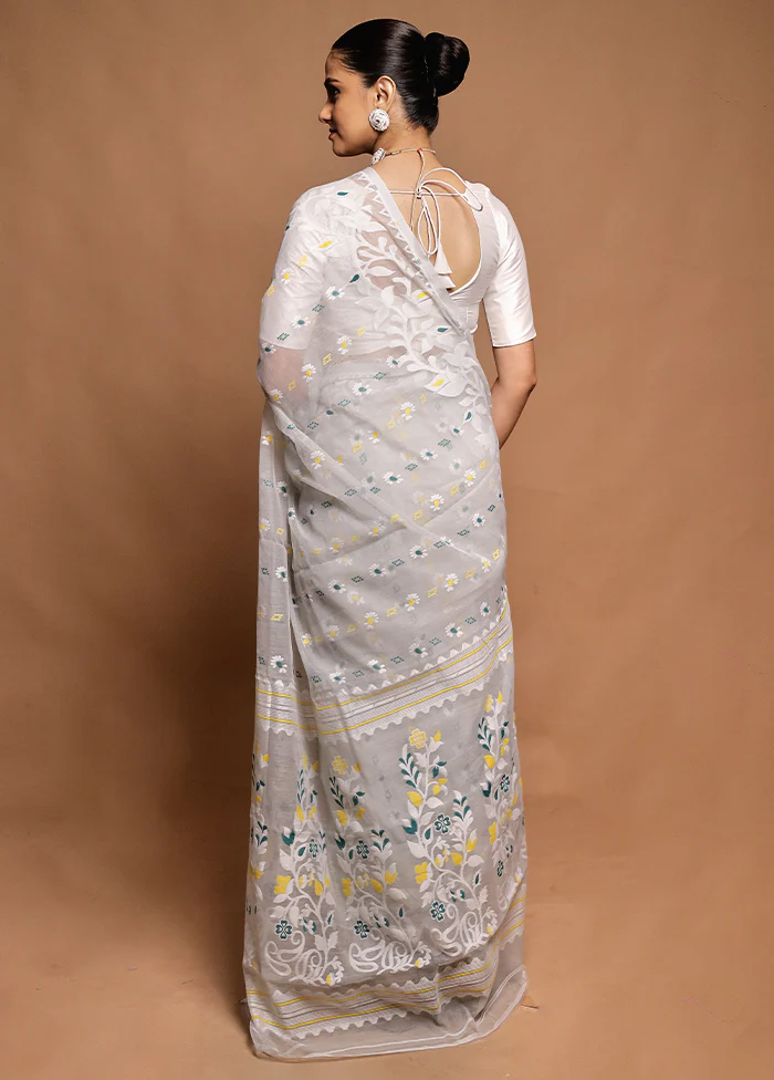 Grey Tant Jamdani Saree Without Blouse Piece - Image 3