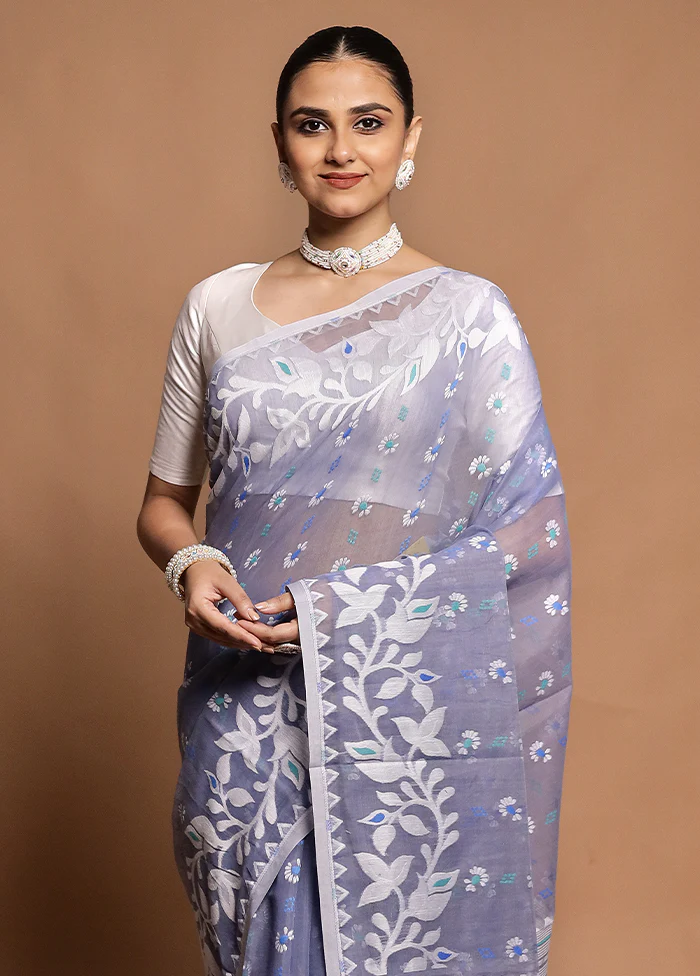 Grey Tant Jamdani Saree Without Blouse Piece - Image 2