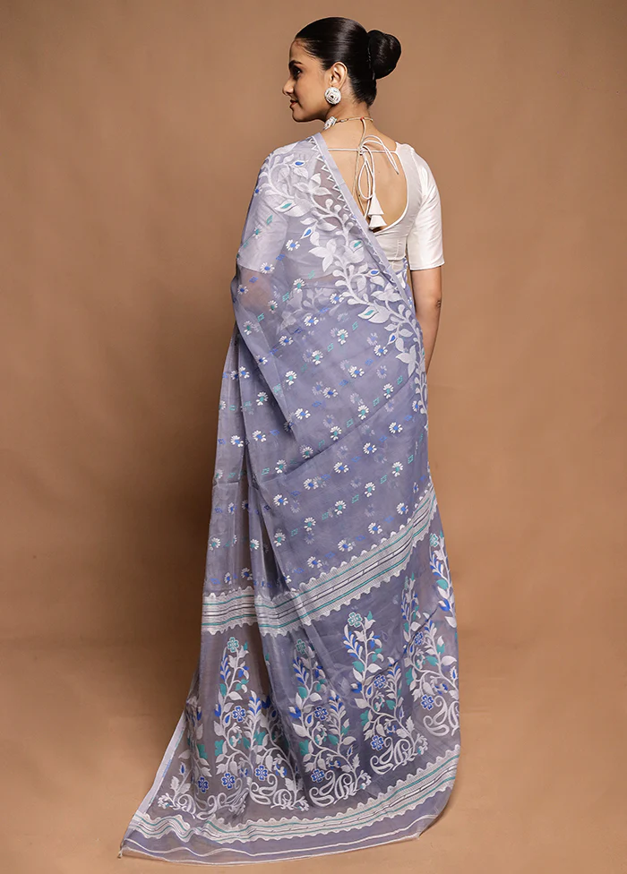 Grey Tant Jamdani Saree Without Blouse Piece - Image 3