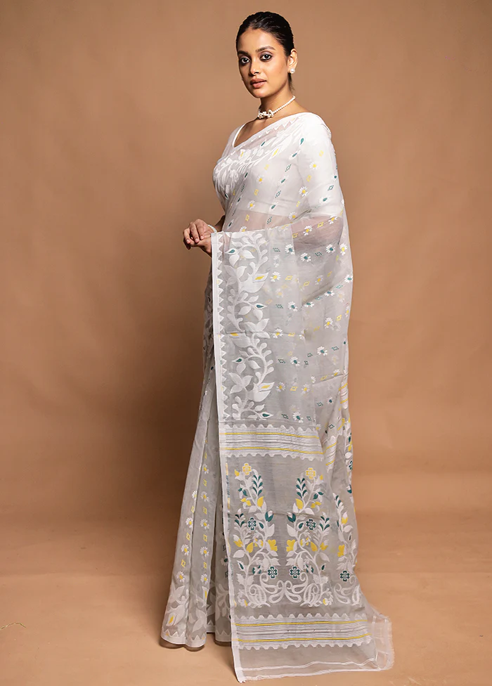Grey Tant Jamdani Saree Without Blouse Piece - Image 4
