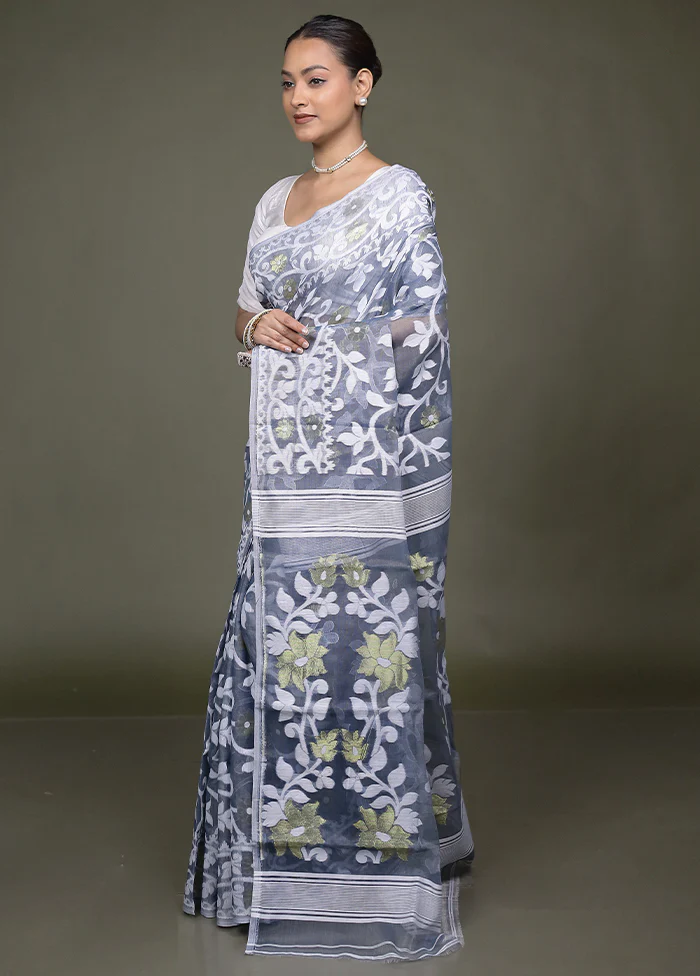 Grey Tant Jamdani Saree Without Blouse Piece - Image 4