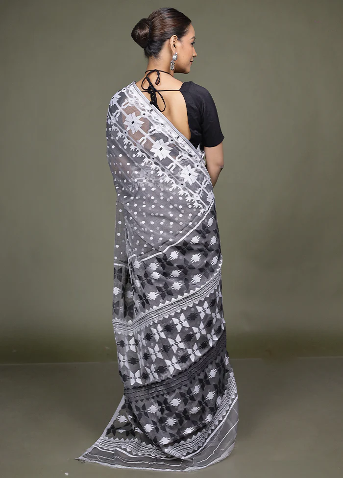 Grey Tant Jamdani Saree Without Blouse Piece - Image 3