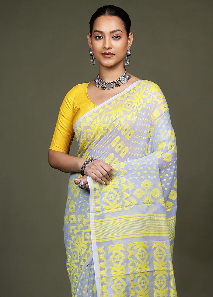Grey Tant Jamdani Saree Without Blouse Piece