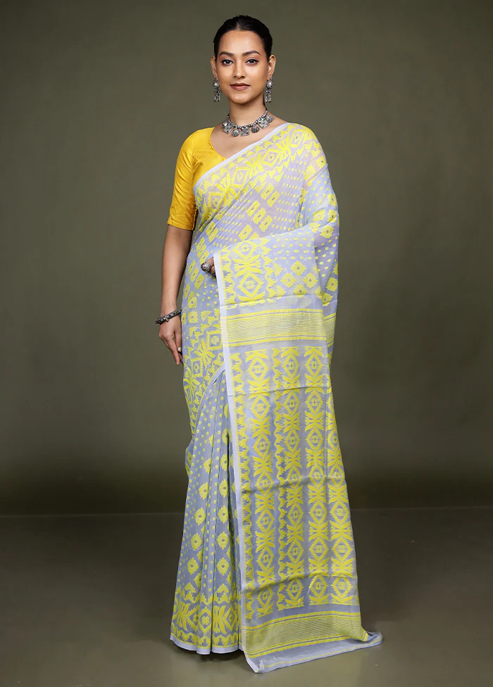 Grey Tant Jamdani Saree Without Blouse Piece - Image 2