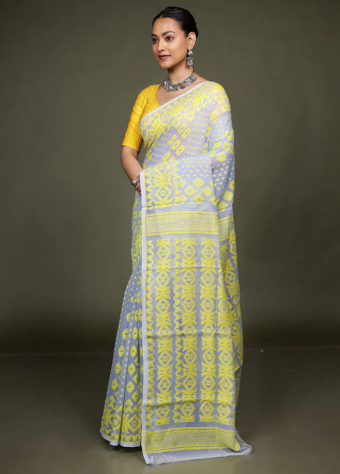 Grey Tant Jamdani Saree Without Blouse Piece - Image 4