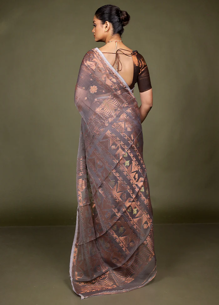 Grey Tant Jamdani Saree Without Blouse Piece - Image 3