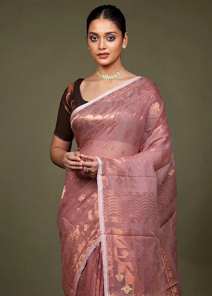 Grey Tant Jamdani Saree Without Blouse Piece - Image 2