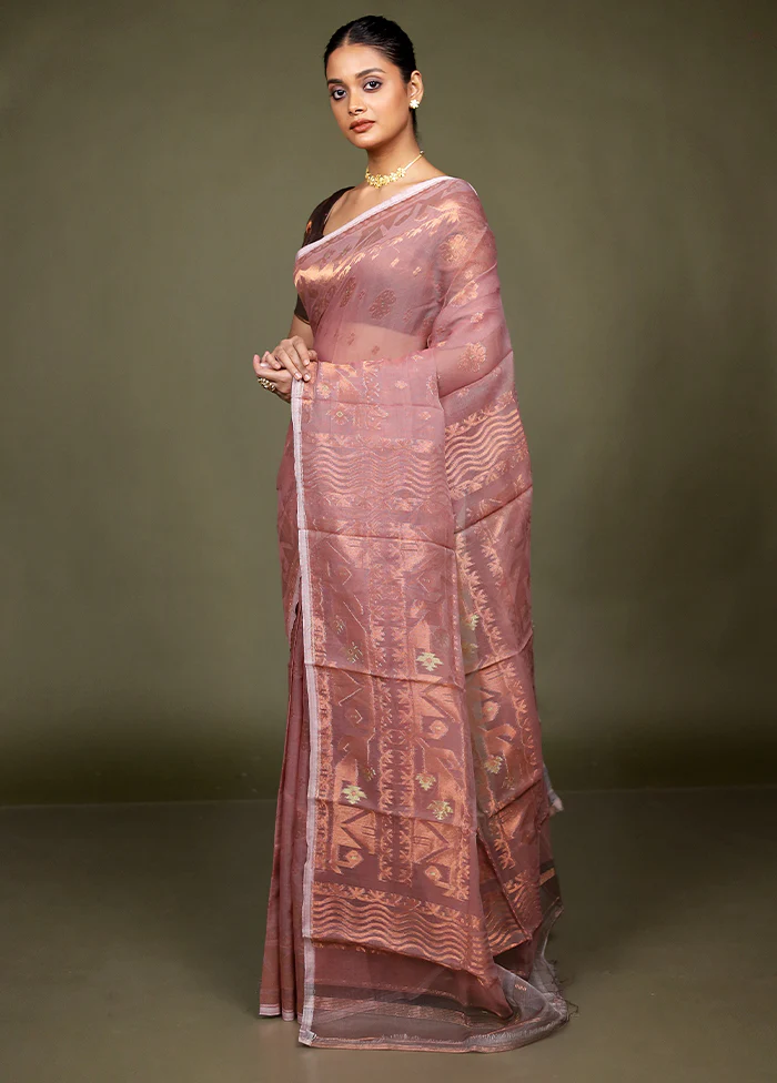 Grey Tant Jamdani Saree Without Blouse Piece - Image 4