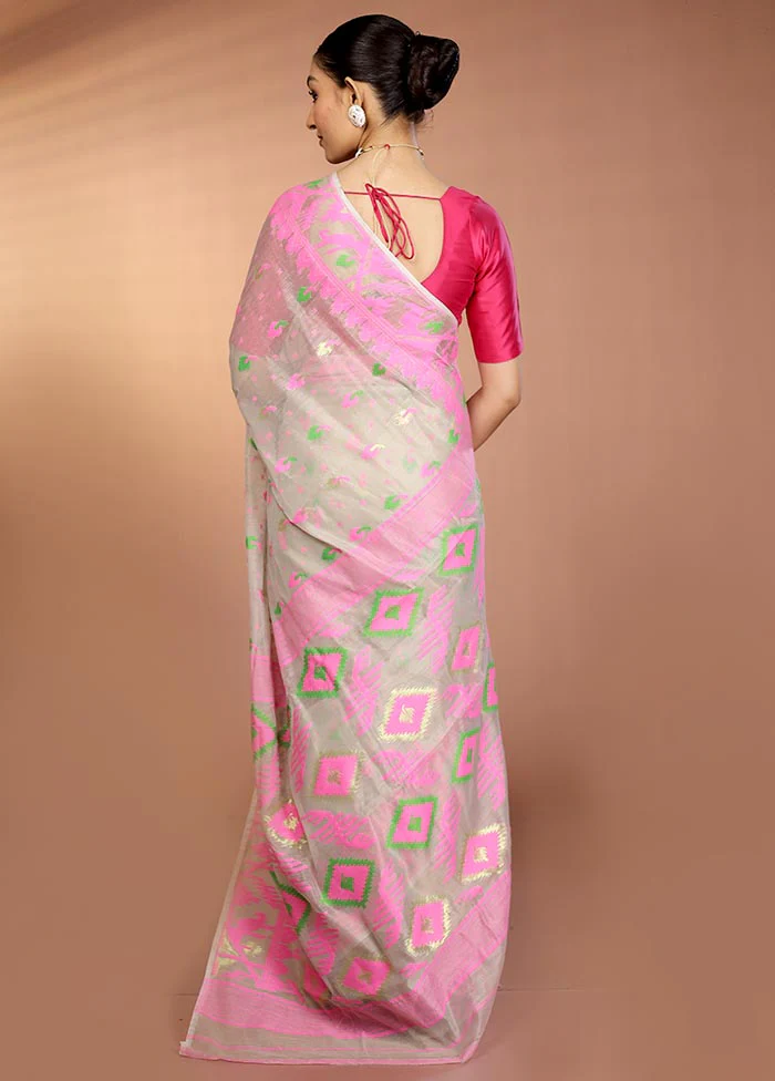 Grey Tant Jamdani Saree Without Blouse Piece - Image 3