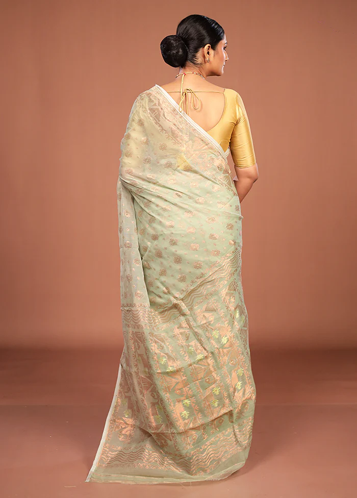 Grey Jamdani Cotton Saree Without Blouse Piece - Image 3
