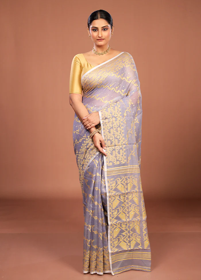 Grey Jamdani Cotton Saree Without Blouse Piece - Image 2