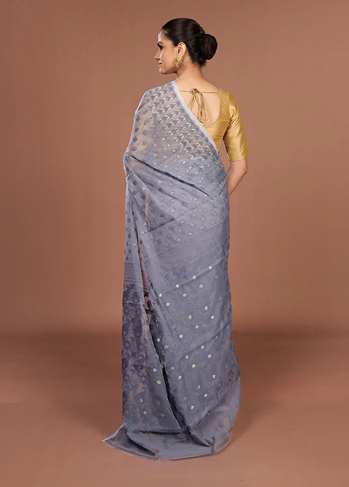 Grey Jamdani Cotton Saree Without Blouse Piece - Image 3