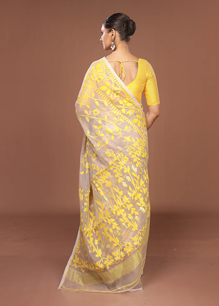 Grey Jamdani Cotton Saree Without Blouse Piece - Image 3