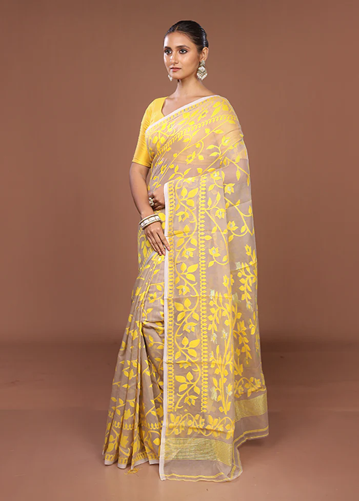Grey Jamdani Cotton Saree Without Blouse Piece - Image 4