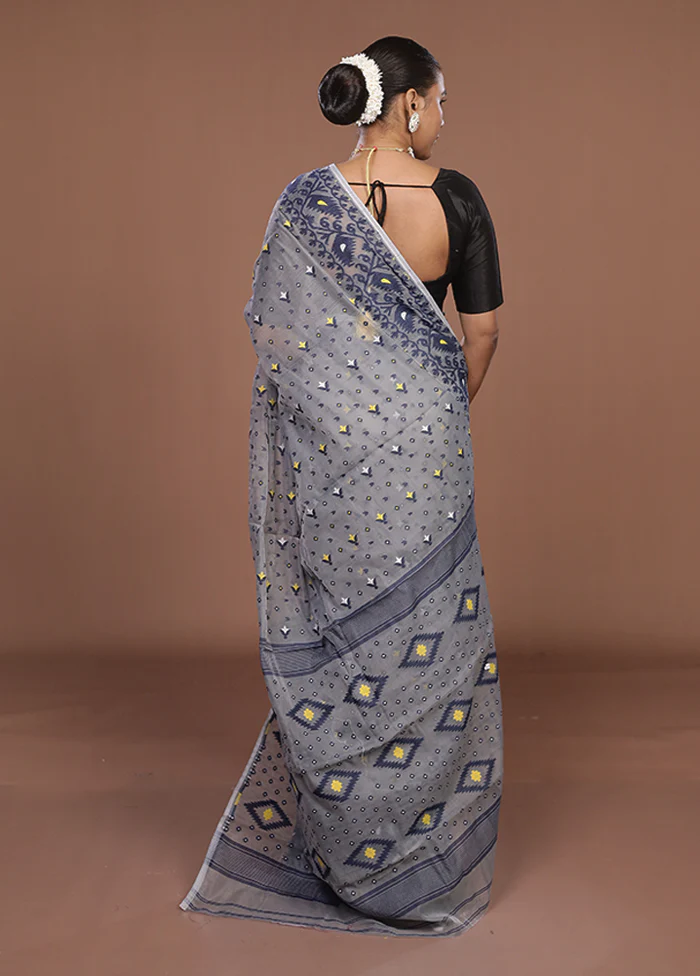 Grey Jamdani Cotton Saree Without Blouse Piece - Image 3